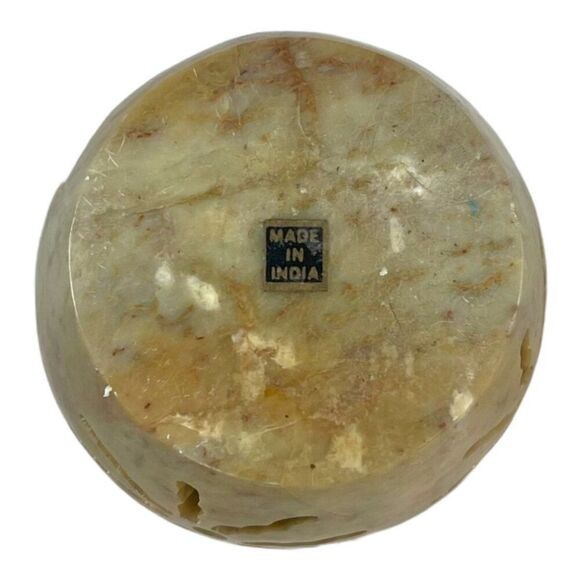 Handcrafted Stone Tealight Holder Made In India  3" Natural Beige Floral Cutouts - Picture 2 of 10